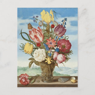 Bouquet of Flowers på en Ledge Ambrosius Bosschaer Vykort