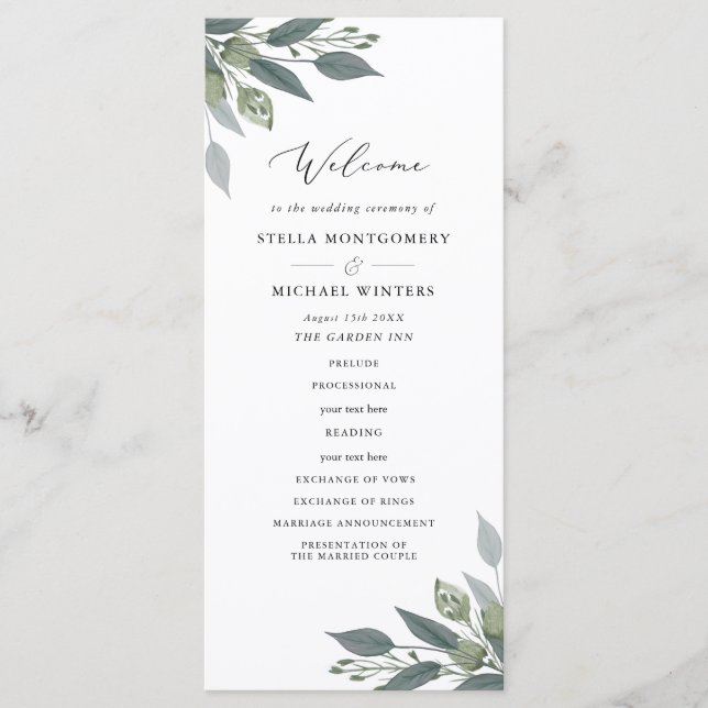 Bouquet of Greenery Bröllopsprogram Program (Framsida)