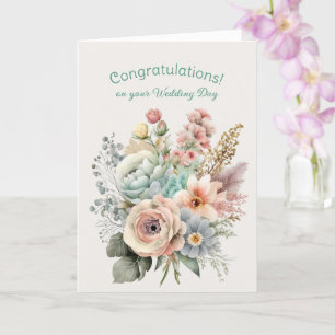 Bouquet of Mixed Flowers Bröllop Grattis Kort