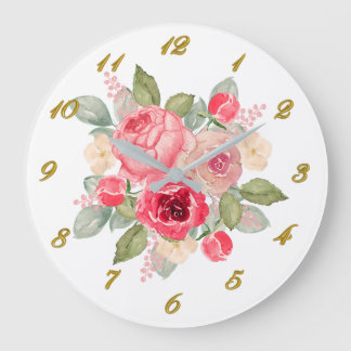 Bouquet of Pink Painted Roses and Gold Numbers  Stor Klocka