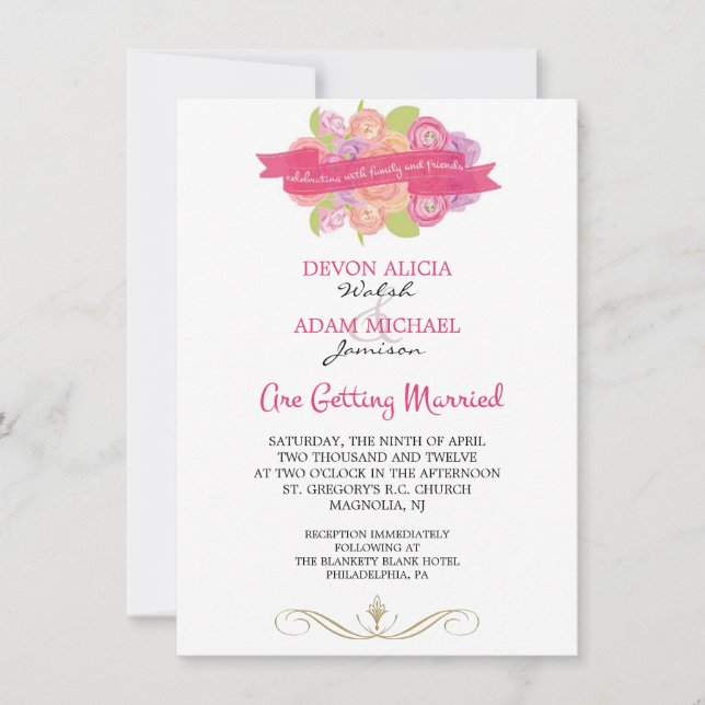 Bouquet of Ranunculus bröllopsinbjudan Inbjudningar (Framsida)