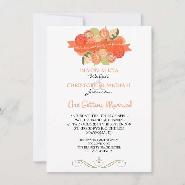 Bouquet of Ranunculus bröllopsinbjudning Inbjudningar (Framsida)