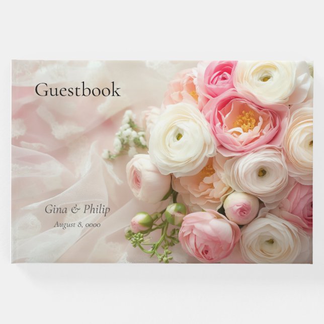 Bouquet of rosa and white ranunculus closeup gästböcker (Framsida)