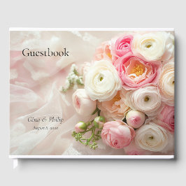 Bouquet of rosa and white ranunculus closeup gästböcker