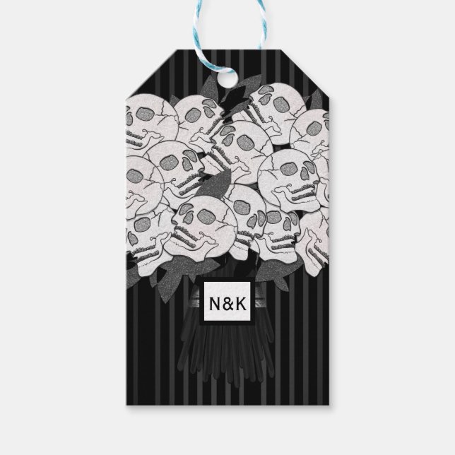 Bouquet of Skull Ro Black & White Party Favor Presentetikett (Framsidan)