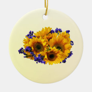 Bouquet of Sunblommor and Lila Statice Julgransprydnad Keramik