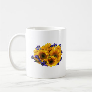 Bouquet of Sunblommor and Lila Statice Kaffemugg