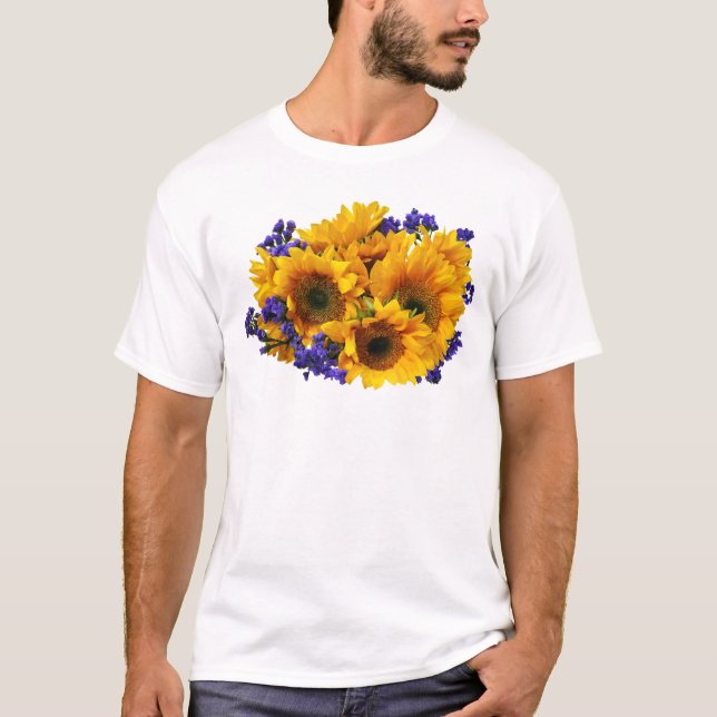 Bouquet of Sunblommor and Lila Statice T Shirt (Framsida)