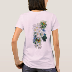Bouquet of White Flowers, Peacock Feathers T Shirt