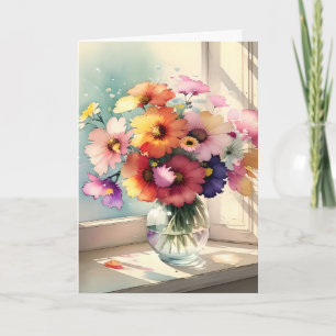 Bouquet på en fönstervänliga födelsedag kort