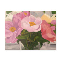 Bouquet Peonies in glass burk Post card