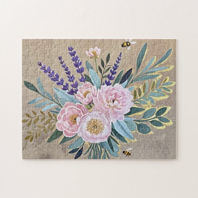 Bouquet peonies lavender Blustic Rustic Pussel (Horisontell)