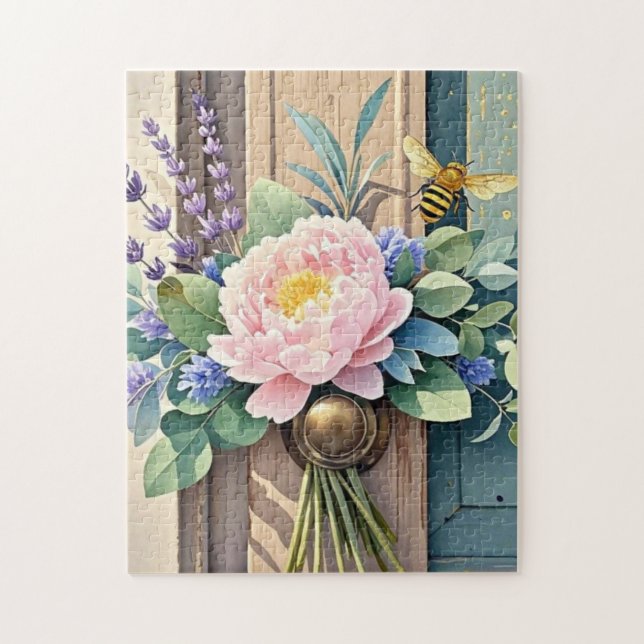 Bouquet peonies lavender Blustic Rustic Pussel (Vertikal)