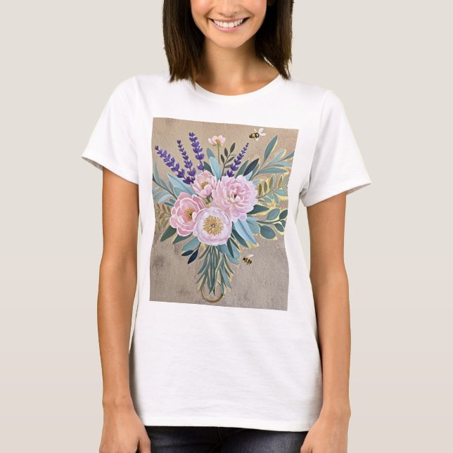 Bouquet peonies lavender Blustic Rustic T Shirt (Framsida)