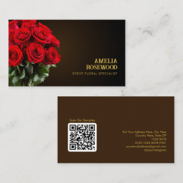 Bouquet Röd ros på Classy Mörk Brown QR-kod Visitkort