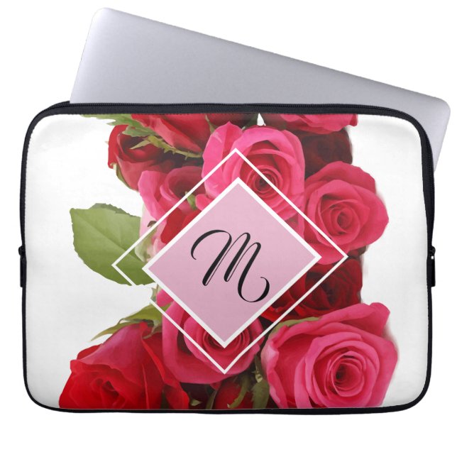 Bouquet Röda och Rosa Rosor Monogram Surfplattshöl Laptop Fodral (Framsidan)