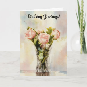 Bouquet Rosa ros i ett födelsedagskort i Vas Kort