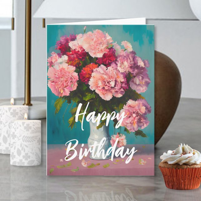 Bouquet Rosa Vår-nejlikor i Vas-födelsedagen Kort (Skapare uppladdad)