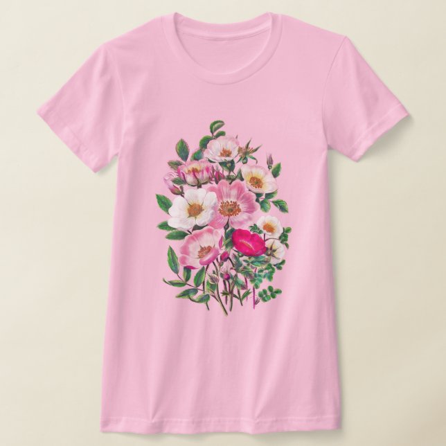 Bouquet Rosa & White Vild Ro Flowers T Shirt (Laydown)