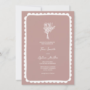 Bouquet Scalloped Rosa Bröllop Inbjudningar