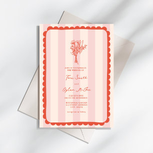 Bouquet Scalloped Rosa Rand Tropical Bröllop Inbjudningar