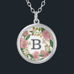 Bouquet Silverpläterat Halsband<br><div class="desc">Hand målade rosa blommönster designat av Shelby Allison.</div>