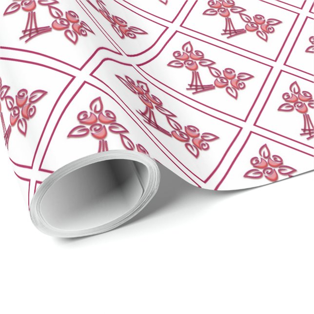 Bouquet Skriv ut röd Presentpapper (Rullad Hörn)