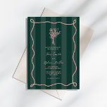 Bouquet Swirl Grönt Rand Rosa Bröllop Inbjudningar<br><div class="desc">Bröllop-tema med text inuti hand plockade rosa ram med rosa blommigt botaniska linjen teckning över emerald grönt rand bakgrunden.</div>