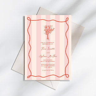 Bouquet Swirl Rosa Rand Tropical Bröllop Inbjudningar