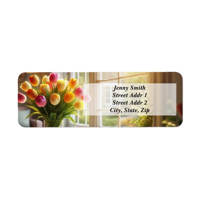Bouquet Tulips genom fönstret Returadress Etikett (Framsidan)