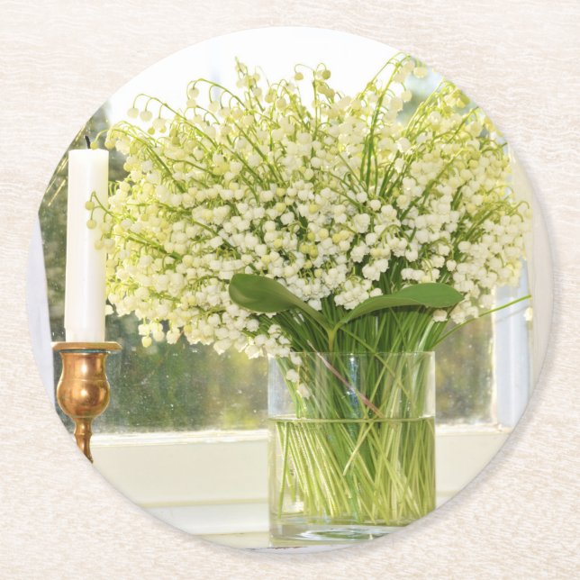 Bouquet vår blommor lilies i dalen underlägg papper rund (Framsidan)