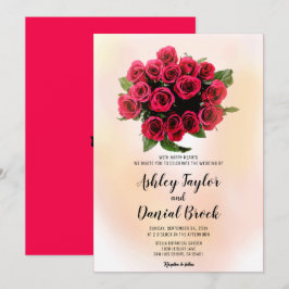 Bouquet-vattenfärg röd ros blommigt bröllop inbjudningar
