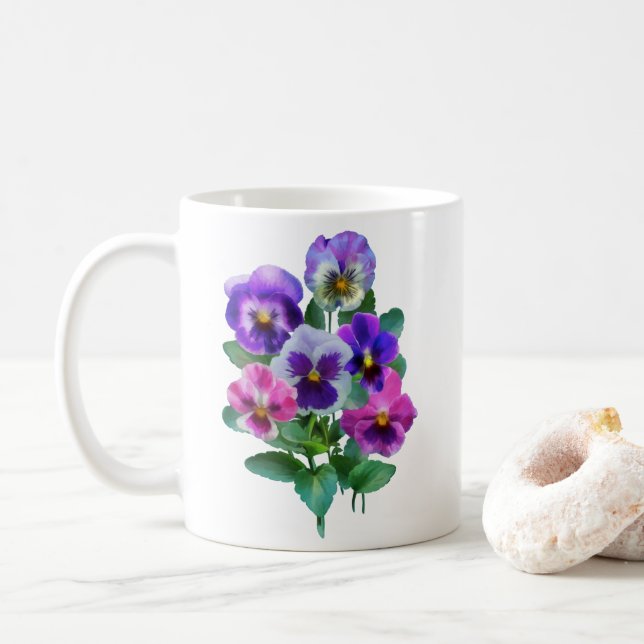Bouquet Violets Pansy Flower Kaffemugg (Med munk)