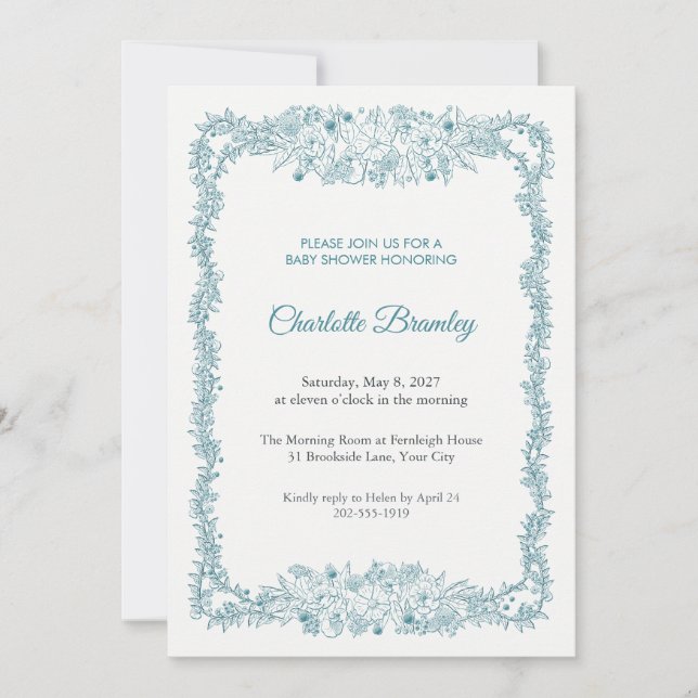 Bouquetiere Dewfall Baby Shower Inbjudan (Framsida)