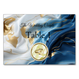 Bouquets av Silky Blue-White och Guld Kant Bordsnummer