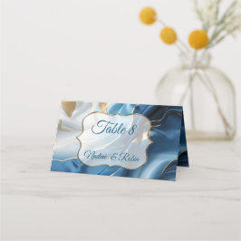 Bouquets av Silky Blue-White och Guld Kant Placeringskort