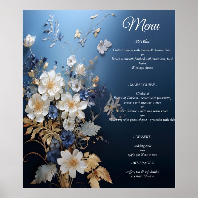 Bouquets av Silky Blue-White och Guld Kant Poster (Framsidan)