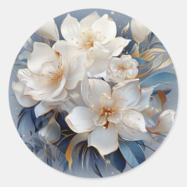 Bouquets av Silky Blue-White och Guld Kant Runt Klistermärke