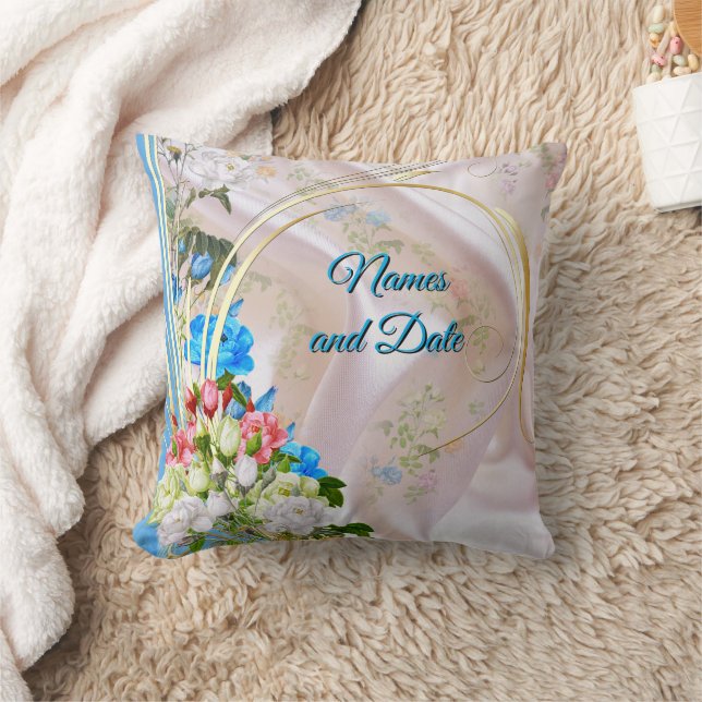 Bouquets of Multi-färg Ro på Silke struktur Kudde (Filt)