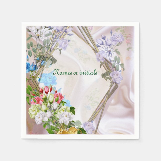 Bouquets of Multi-färg Ro på Silke struktur Pappersservett (Framsidan)