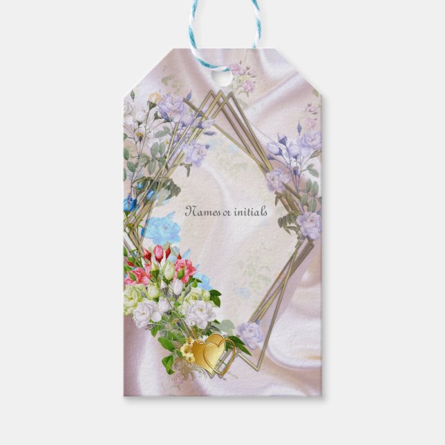 Bouquets of Multi-färg Ro på Silke struktur Presentetikett (Framsidan)