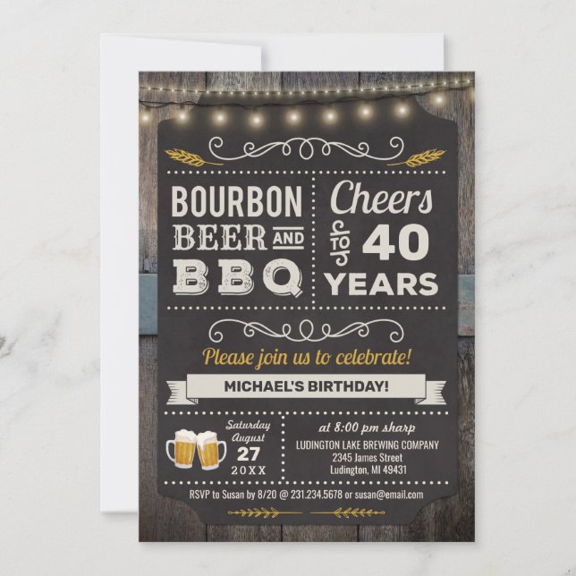 Bourbon Beer och BBQ 40:e födelsedagsinbjudan Inbjudningar (Framsida)