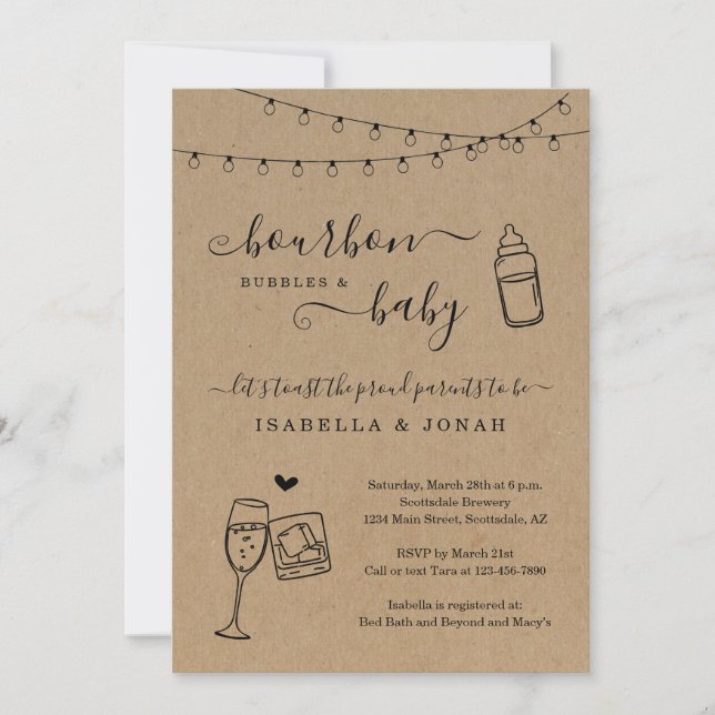 Bourbon Bubbles and Baby Shower-inbjudan Inbjudningar (Framsida)