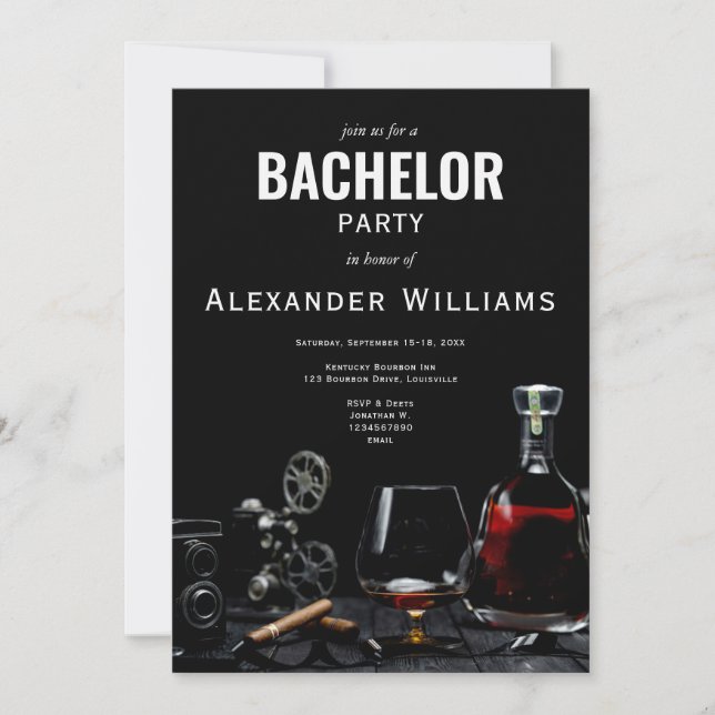 Bourbon & Cigars Kentucky Whiskey Bachelor Party Inbjudningar (Framsida)