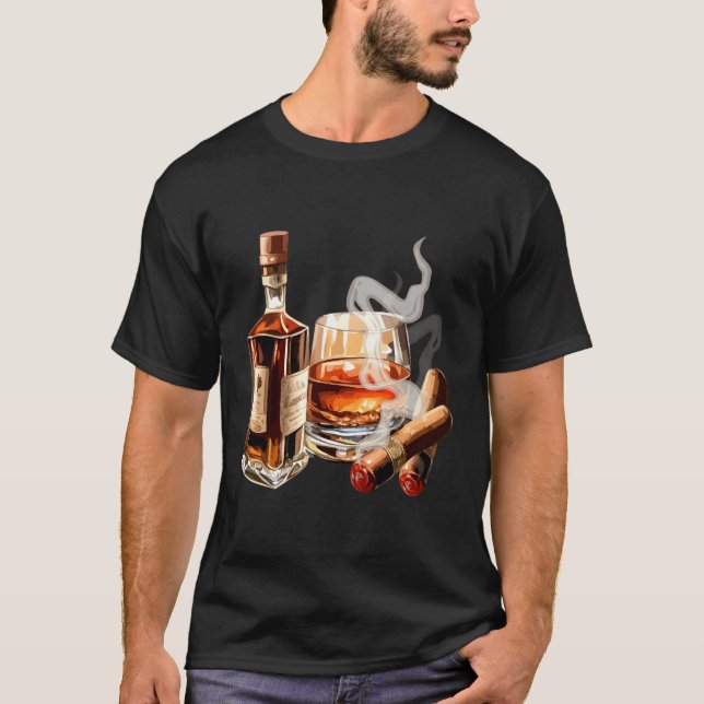 Bourbon Drinking Cigar Drinker Pappa Pappa Friend T Shirt (Framsida)