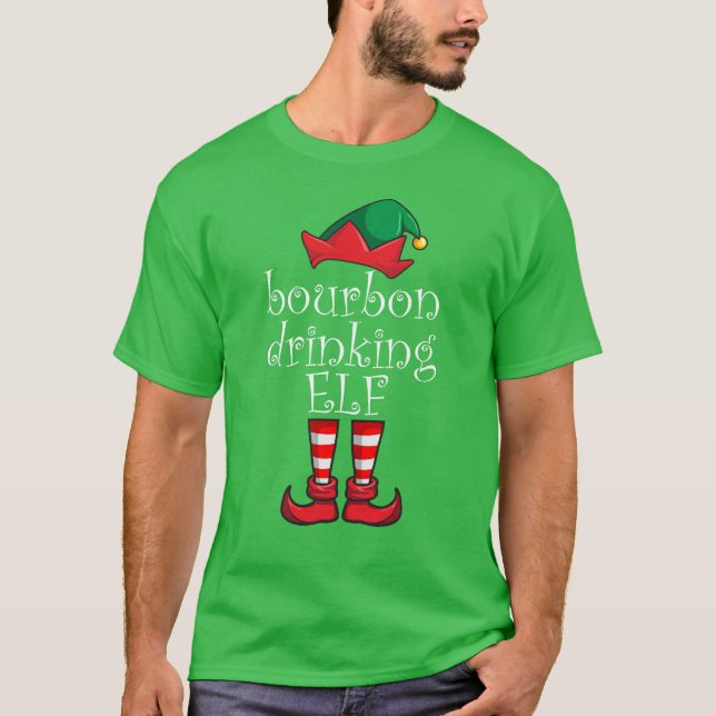 Bourbon Drinking Elf Family Christmas Pajama T Shirt (Framsida)