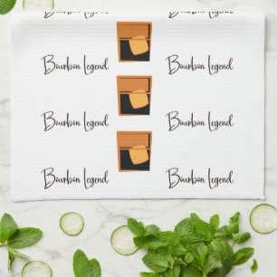 Bourbon Legend and Glasses on white Kitchen Towel Kökshandduk