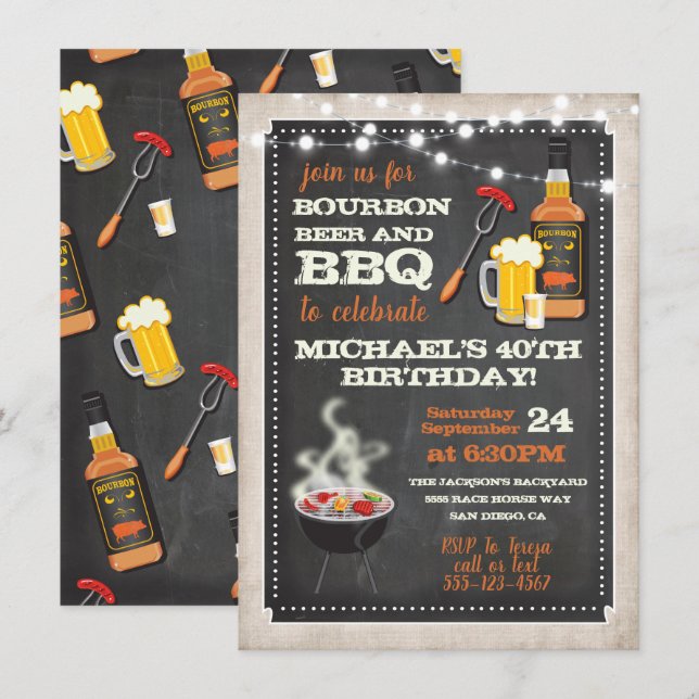 Bourbon Öl & BBQ-fest inbjudningar (Fram/baksida)