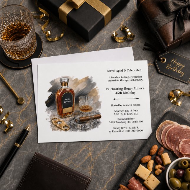 Bourbon-provning 45-årsdag Whiskey Cigar Tema  Inbjudningar (Skapare uppladdad)