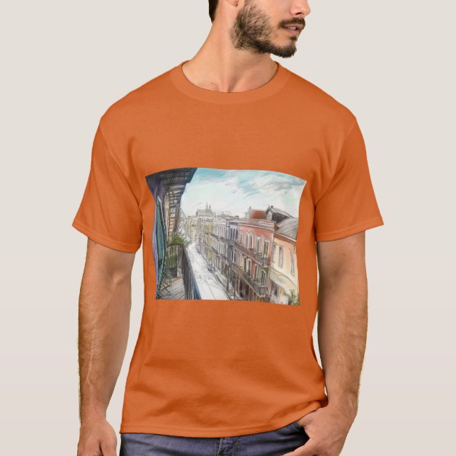 Bourbon Street Balcony View New Orleans Fransk Qua T Shirt (Framsida)